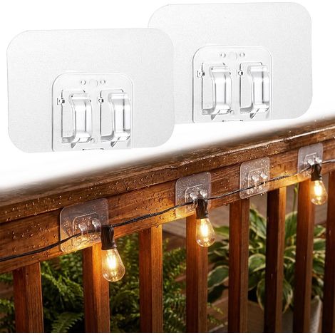 ® 50 Pièces Crochets Adhésifs Guirlandes Lumineuses Extérieures, Crochet Transparents Imperméables, Fixation de Câbles Sans Perçage, pour Jardin, Terrasse & Balcon (1/5)