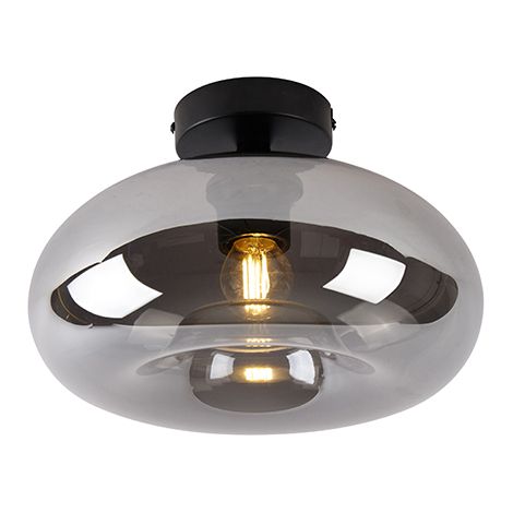 Art Deco Deckenleuchte schwarz mit Rauchglas - Busa