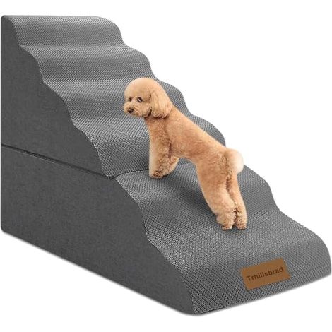 30" High 6 Step Dog Step for Raised Bed High Density Foam Dog Ramp with Washable Cover, Non Slip Pet Steps