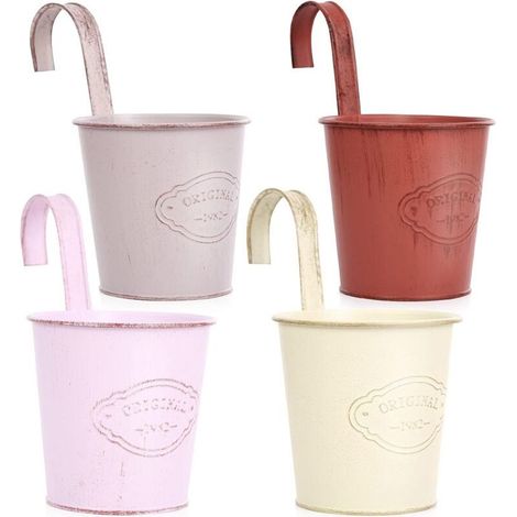 Piccole fioriere sospese colorate con gancio rimovibile, fioriere in metallo per balcone, fioriere sospese vintage per decorazione balcone, giardino verticale interno/esterno (4 pezzi) (1/5)
