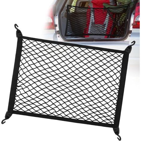 Red para maletero - Red para equipaje de coche - Transporte seguro - Nylon súper elástico - 100x80cm Extensible - Negro (1/5)