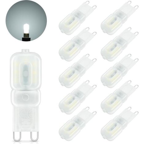 Lampadina LED G9 da 3W (equivalente a una lampadina alogena da 30W), luce bianca fredda 6000K, 300 lm, senza sfarfallio, angolo del fascio luminoso di 360°, confezione da 10