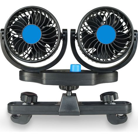 Ventilador para coche, 12V, cabezal giratorio doble de 360°, para asientos traseros, con 2 puertos de carga USB, para vehículos todoterreno y turismos. (1/5)