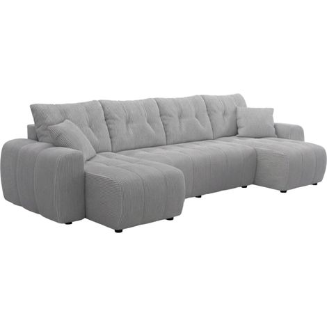 ALYA XL - Canapé panoramique convertible avec coffre en velours côtelé gris clair