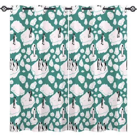 Rideau Occultant Océan Dessin Animé Animaux Pingouin Rideau Thermique Isolant Draperies Intérieurs Tenture Opaque à Oeillets pour Maison Chambre Salon Fenetre 2 Pièces L 107 x H 160 cm - 107L X 160H c (1/5)