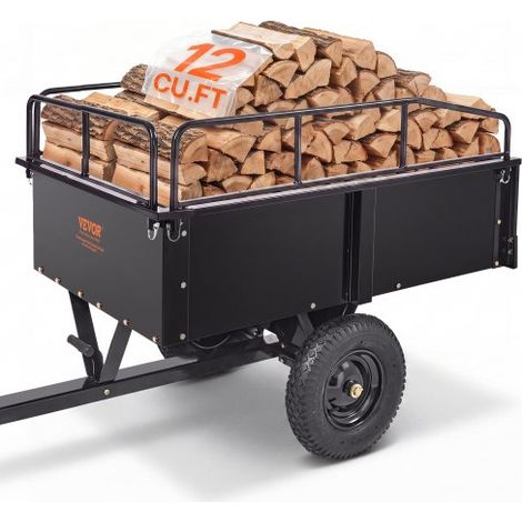 Remorque à Benne Basculante Capacité de Charge 340 kg Remorque Utilitaire de Jardin Robuste avec Côtés Amovibles Chariot de Transport à Déversement 0,34 m³ pour Tracteur, Tondeuse à Gazon, VTT (1/4)