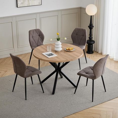 Esstisch rund 100cm mit 4 Stühlen, Leinenoptik, modern, Essgruppe hell/braun (1/5)