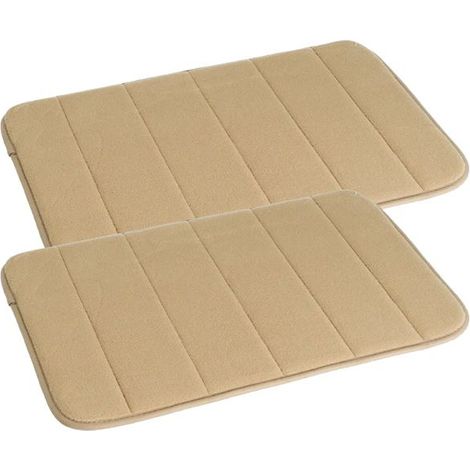Tapis de bain - JUANIO - Lot de 2 - Microfibre - Beige - Antidérapant 60×40 cm