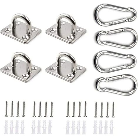 8 Kit de fixation, crochet acier inoxydable, tendeur réglable, mousqueton, voile d'ombrage jardin (1/5)
