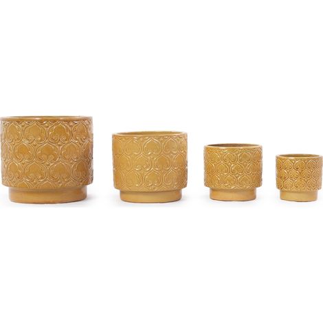 Vaso per piante in ceramica Ø24 cm giallo lucido con rilievo a cuore e foro di drenaggio (1/5)