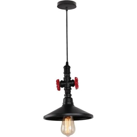 U-do 1Pcs E27 Lustre Suspension Conduite d'Eau en Métal Plafonnier Nostalgie Rétro Industrielle Suspendu Lampe Noir (1/4)