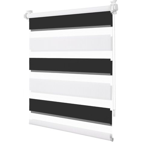 Store Enrouleur Jour Nuit sans Perçage, Double Tissu, Protection de l'Intimité et Sécurité Enfant, Installation Rapide avec Clips pour Fenêtre ou Porte, Noir-Blanc, 45l x 150L cm (1/5)