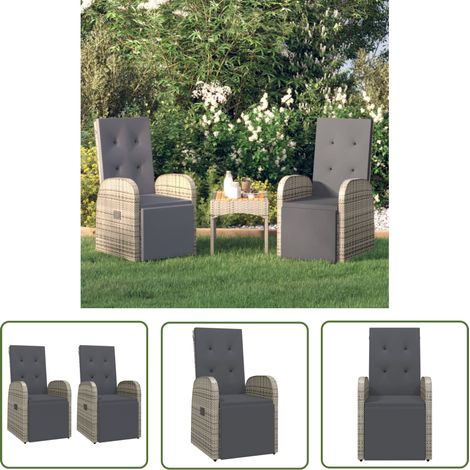 The Living Store Garten-Liegestühle mit Kissen 2 Stk. Grau Poly Rattan - Gartenstuhl - Liegesessel - Outdoor Möbel - Pool Lounge Chair - Rattan Sessel (1/5)