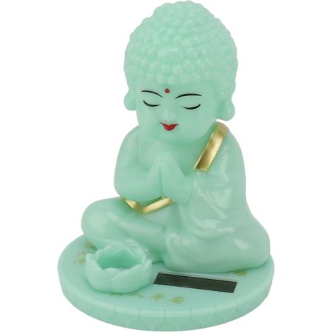 Statue de Bouddha lumineuse à tête oscillante, alimentée à énergie solaire, pour tableau de bord de voiture, décoration de bureau, cadeau du Nouvel An chinois, fond rond (1/5)