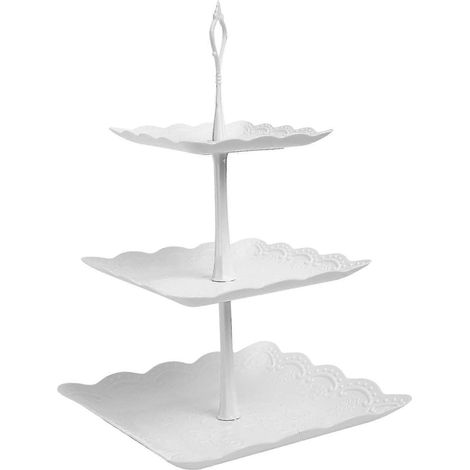 Présentoir à thé blanc à 3 étages, présentoir à gâteaux, présentoir carré en plastique pour cupcakes, fruits et desserts, assiettes de service pour fêtes (1/5)