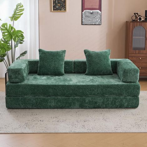 4-in-1 Schlafsofa 3-Sitzer aus Chenille, klappbares Sofa Bett als Queensize-Bett, platzsparend für Wohnzimmer (1/5)