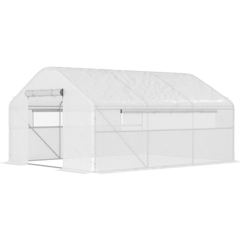 4x3x2m Gartengewächshaus mit Rolltoren und großen Fenstern, weißer Tunnel