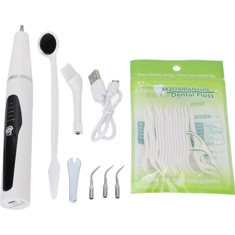 Nettoyeur dentaire portable 2-en-1, détartreur ultrasonique électrique pour éliminer tartre et plaque, usage familial, outil de soin buccal pratique, sans fil, blanc. (1/5)
