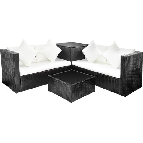 vidaXL Set Divani da Giardino 4 pz con Cuscini in Polyrattan Nero
