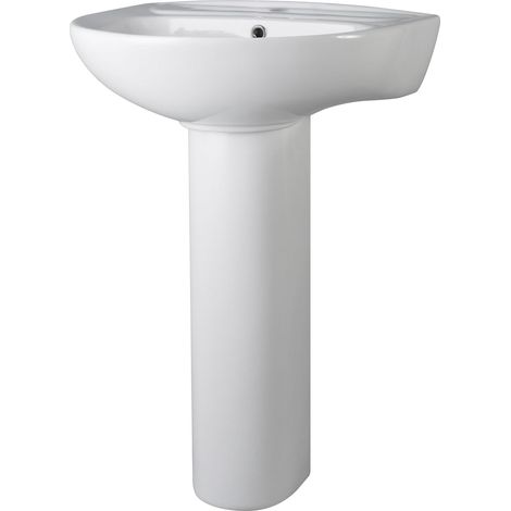 Round Ceramic 1 Tap Hole Basin & Full Pedestal - 550mm (1/3)