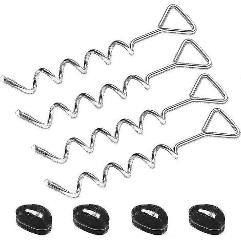 Kit de anclajes resistentes para trampolín (4 unidades): anclajes de acero inoxidable galvanizado, aptos para trampolines, jardines, camping y columpios, con 4 correas resistentes. (1/4)