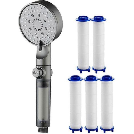 Pommeau de douche filtrant à main, filtre intégré pour eau dure, buses de nettoyage puissantes, pulvérisateurs réglables (1/5)
