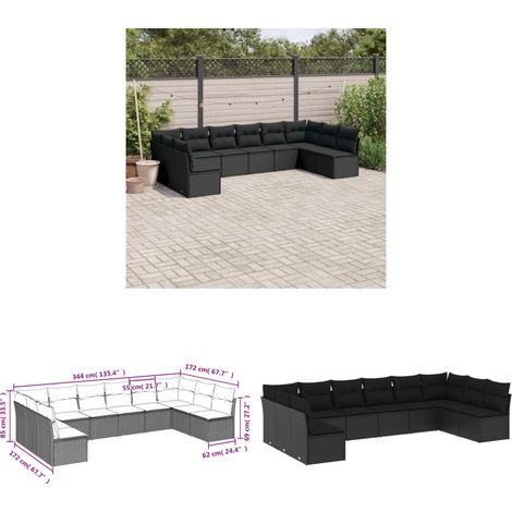 10-tlg. Garten-Sofagarnitur mit Kissen Schwarz Poly Rattan - Gartensorte - Esszimmergarnituren - Lounge Möbel - Outdoor Sofa - Gartenmöbel Set - Home & Living (1/3)