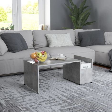 Vidaxl – Table basse fixe géométrique 90x45x35 cm – Bois d'ingénierie gris béton – Compartiment latéral pour rangement – Facile à nettoyer