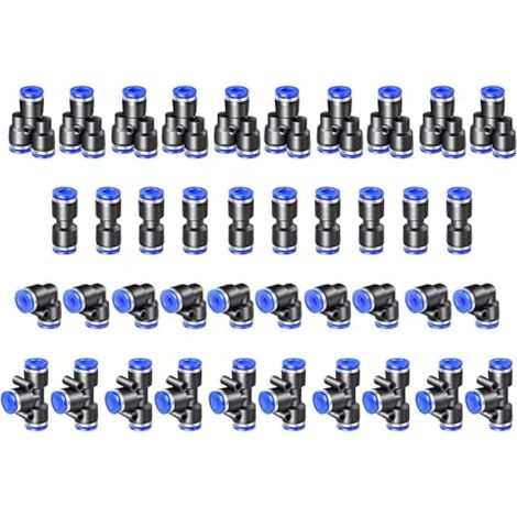 Kit de 40 raccords pneumatiques rapides pour tuyaux d'air de 10 mm, comprenant des connecteurs droits, coudés, en T et en répartiteur (1/5)