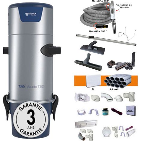 Atepac – Aspirateur centralisé AERTECNICA TS2 jusqu'à 400 m² – Sans sac – Moteur 1600W – Dépression 313 mbar – Flexible 9m avec variateur – 8 accessoires inclus (1/5)
