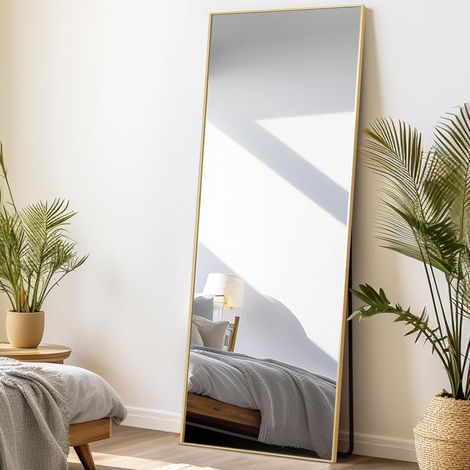 Grand miroir mural de plain-pied pour chambre à coucher, salon et entrée, cadre rectangulaire doré, 165 x 60 cm (1/5)