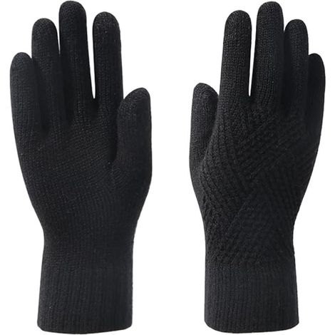 Thickened Double-Layer Knitted Touchscreen Winter Gloves - Three-Finger Touchscreen Gloves, Black