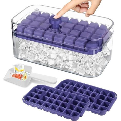 Bac à glaçons avec couvercle et bac, lot de 2 bacs à glaçons pour congélateur (1/5)