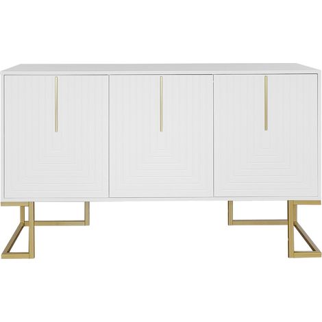 Sideboard mit 3 Türen, 2 Verstellbaren Einlegeböden, Metallbasis und Goldfarbenen Griffen, MDF, Weiß (1/5)