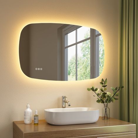 S'AFIELINA 45×70 cm Badspiegel mit Beleuchtung Oval LED spiegel mit Touch-Schalter, Dimmbar 3 Lichtfarbe Einstellbare, Beschlagfrei, Memory-Funktion (1/5)