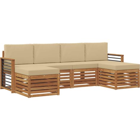 Ensembles de canapés avec coussin 6 pcs Salon de jardin Naturel et Beige (1/5)