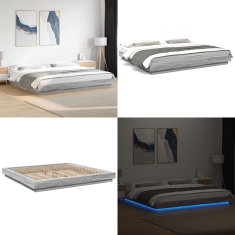Bettgestell mit LED Grau Sonoma 180x200 cm Holzwerkstoff - Holzbettfassungen - Bettsystem - Lattenrost - Schlafzimmermöbel - Doppelbett - Home & Living (1/5)