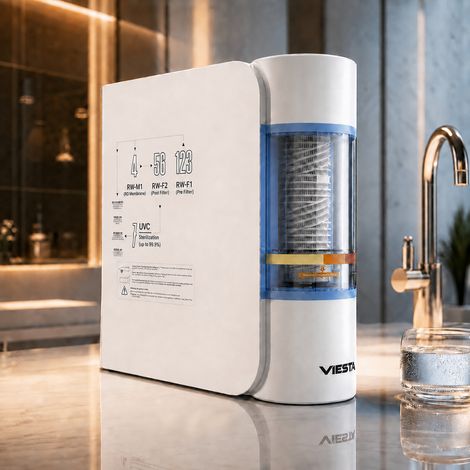 VIESTA® RW210 Umkehrosmoseanlage 600 GPD – tankloses Direct-Flow Wasserfiltersystem mit UV-Sterilisation, 7-Stufen-Filtration, App-Steuerung, Filterwechselanzeige & Leckageschutz (1/5)