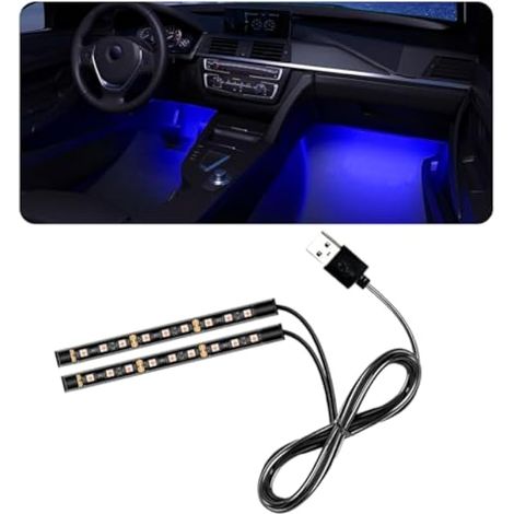 povtii Bande lumineuse LED pour voiture, 24 LED RVB pour intérieur de tableau de bord, lampe décorative USB, kit d'éclairage pour voiture, accessoires de voiture (bleu) (1/5)