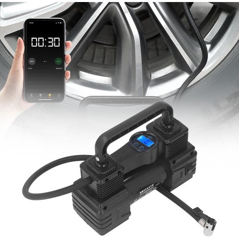 Gonfleur de pneus portable robuste à double cylindre avec 120 PSI et lampe de travail LED, adapté aux voitures, camions, SUV, camping-cars, ballons, etc. (1/5)