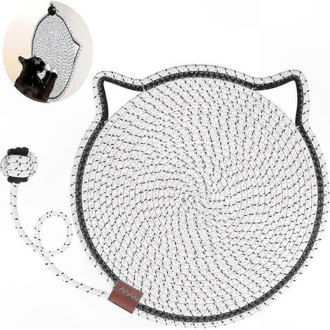 Tapis grattoir rond en coton naturel pour chats, 42 cm, surface de grattage horizontale, jouet matelas félin, antidérapant et durable. (1/5)