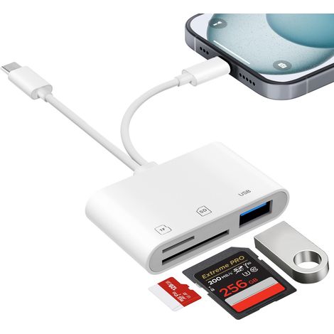 Lecteur Carte SD pour Lightning USB C Adaptateur Carte SD pour SD/Micro SD/USB, Adaptateur SD pour 16/15, iPad, MacBook, Galaxy S24/S23, Caméra (1/5)