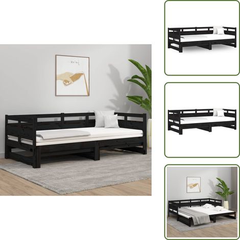 Letto in legno massello - vidaXL Dormeuse Estraibile Nera in Legno Massello di Pino 2x(90x190)cm - Divano letto salvaspazio