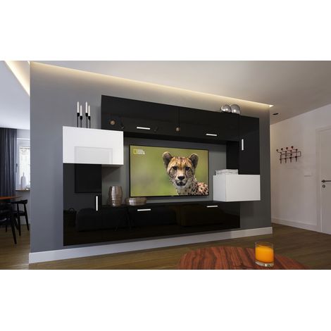 Ensemble meuble TV NEXT 6 AN6-17BW-HG21-1B noir-blanc brillant 256 cm