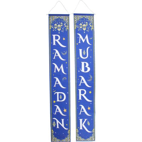 Eid Mubarak Banner, 2 Stück, blau, 100D wasserdichtes Polyester, Ramadan-Hängedekoration für den Innen- und Außenbereich (1/5)