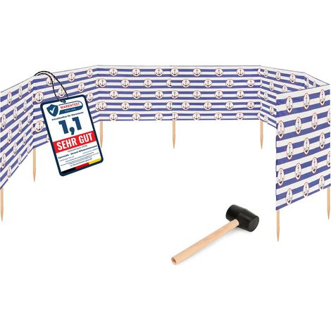 Garronda Paravent Plage Coupe-Vent Camping Brise-Vent avec Marteau en Caoutchouc GAEX001 (Rayures/Ancres-2, 10 m) (1/5)