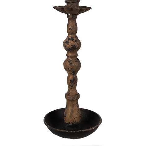 Bougeoir Chandelier Décoratif en Fer et Cuivre Noir Style Baroque Hauteur 25 cm - PANGIVO