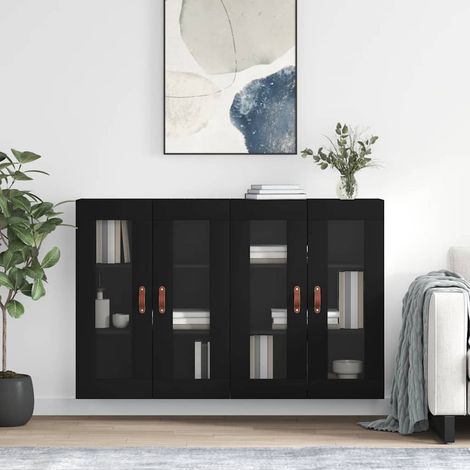 vidaXL Wall Mounted Cabinets 2 pcs Black Engineered Wood (1/5)
