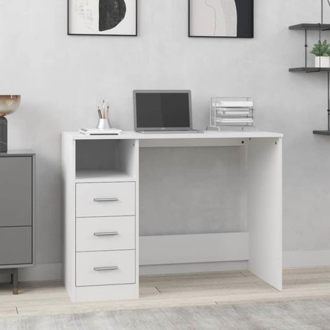 vidaXL Escritorio cajones madera contrachapada blanco 102x50x76 cm (1/5)
