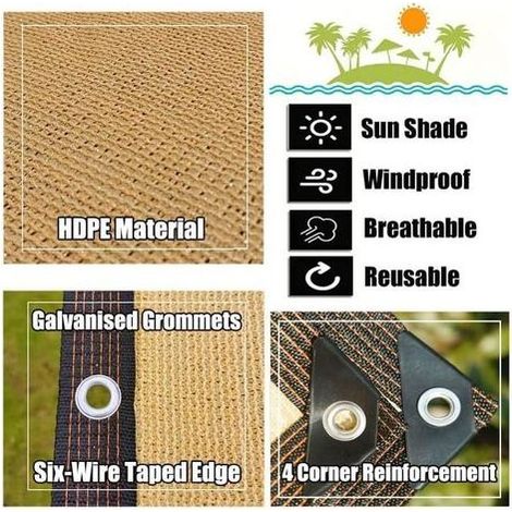 Voile d'ombrage 3 x 4 m – Protection UV 90% – Toile anti-déchirure – Isolation thermique – Pare-soleil beige – Installation facile – Outhwaite
